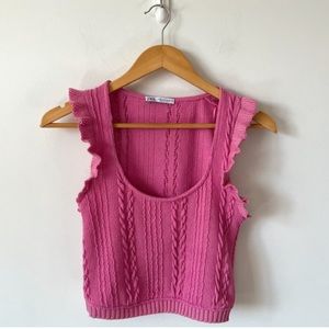 Zara Pink Cable Knit & Ruffle Crop Top